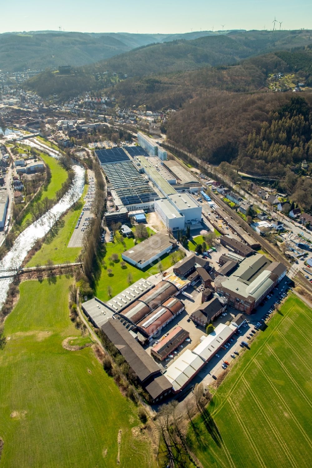 Hagen from above - Industrial estate and company settlement Faerberstrasse in the district Hohenlimburg in Hagen in the state North Rhine-Westphalia