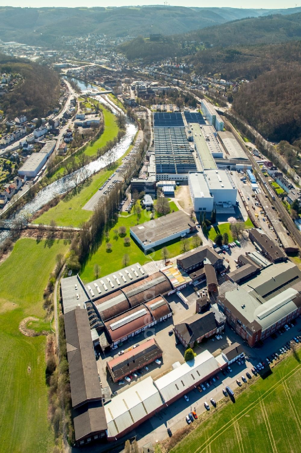 Aerial image Hagen - Industrial estate and company settlement Faerberstrasse in the district Hohenlimburg in Hagen in the state North Rhine-Westphalia