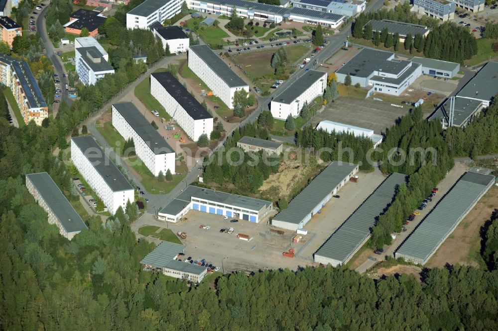 Suhl from above - Industrial estate and company settlement Friedberg in the South of Suhl in the state of Thuringia