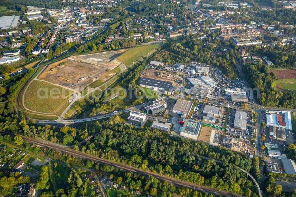 Bochum from above - Industrial estate and company settlement on Gahlenschen Strasse/Ecke Porschestrasse in Bochum in the state North Rhine-Westphalia, Germany