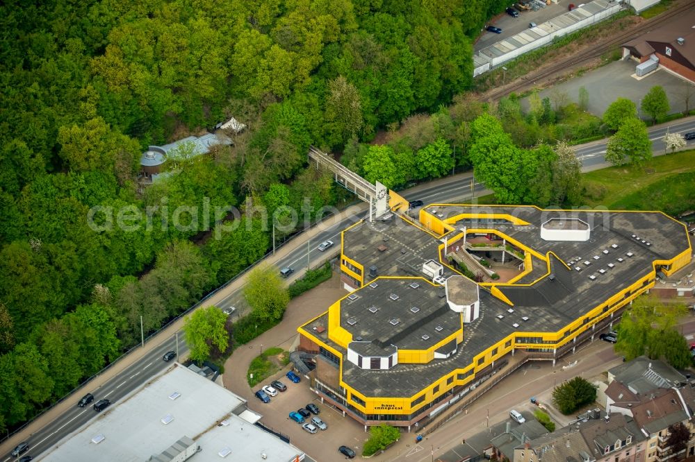 Aerial image Ennepetal - Industrial estate and company settlement Gasstrasse - Neustrasse with yellow Haus Ennepetal in Ennepetal in the state North Rhine-Westphalia