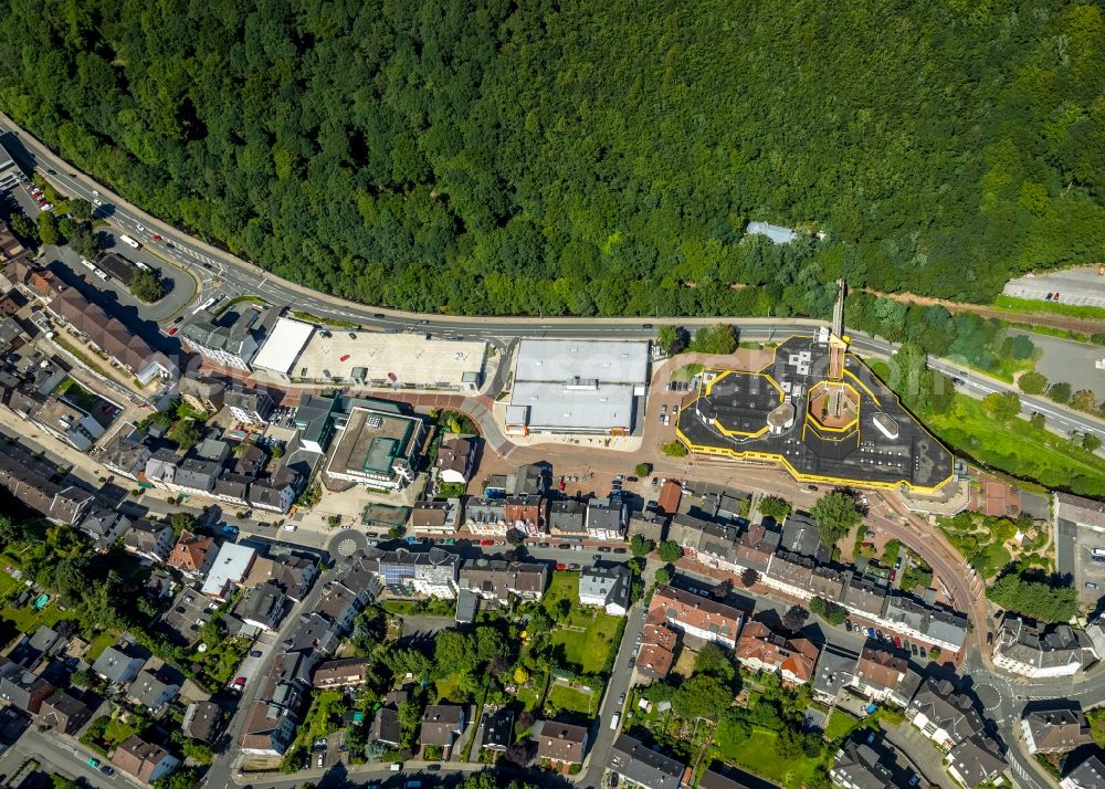 Aerial photograph Ennepetal - Industrial estate and company settlement Gasstrasse - Neustrasse with yellow Haus Ennepetal in Ennepetal in the state North Rhine-Westphalia