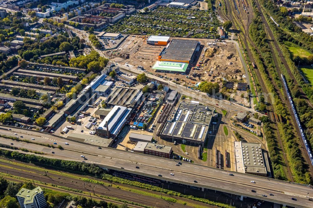 Aerial image Duisburg - Industrial and commercial area on Gelaende the formerly Didier-Werke AG Duisburg in the district Wanheimerort in Duisburg at Ruhrgebiet in the state North Rhine-Westphalia, Germany