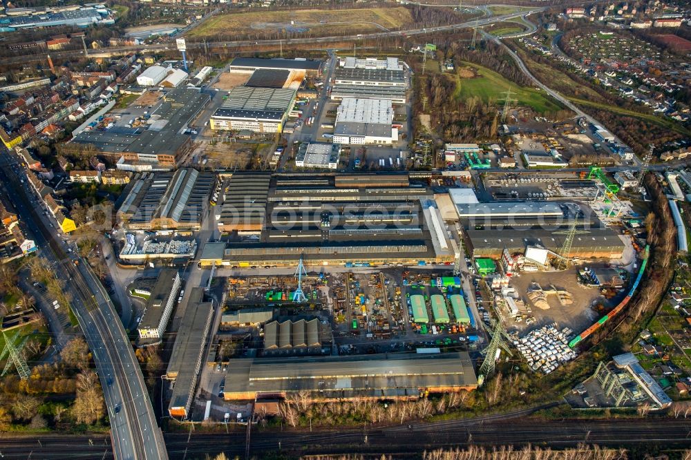 Aerial image Gelsenkirchen - Commercial area and business establishment of the company Rhenus PET Recycling GmbH, the Ebrex Germany GmbH and other in Gelsenkirchen in North Rhine-Westphalia