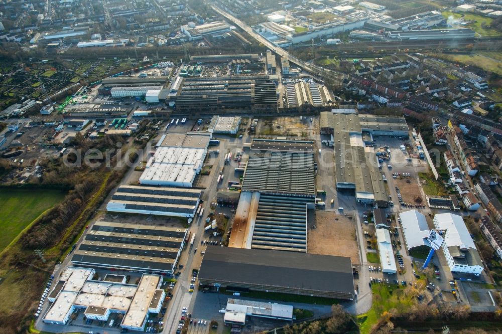 Gelsenkirchen from the bird's eye view: Commercial area and business establishment of the company Rhenus PET Recycling GmbH, the Ebrex Germany GmbH and other in Gelsenkirchen in North Rhine-Westphalia