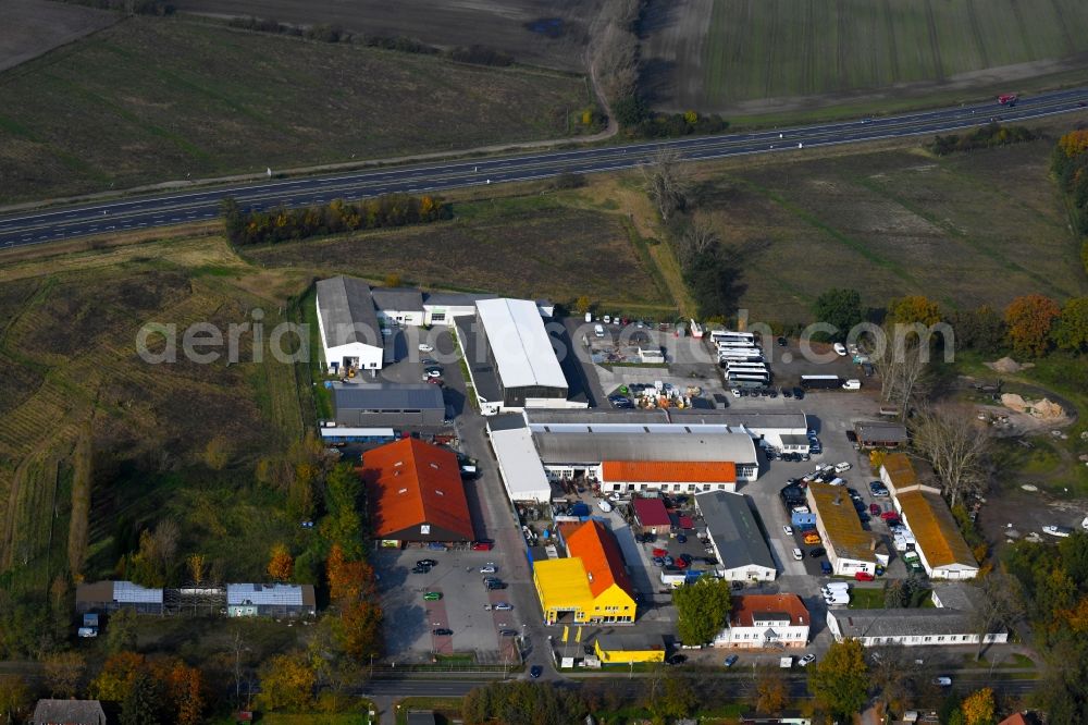 Oranienburg from above - Industrial estate and company settlement Germendorfer Allee in the district Eden in Oranienburg in the state Brandenburg, Germany