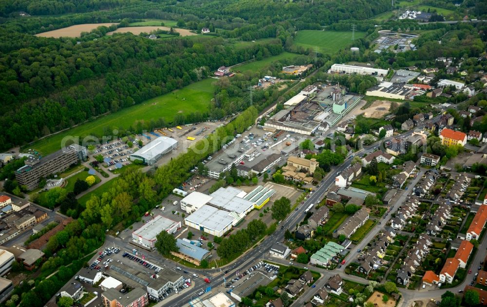 Aerial image Gevelsberg - Industrial estate and company settlement of AVU Aktiengesellschaft fuer Versorgungs-Unternehmen, Getraenke Gross- und Einzel- handel Rehfeld e.K., Dieckerhoff Guss GmbH und Modekor-Innenausstattungen GmbH & Co KG at Hagener street in Gevelsberg in the state North Rhine-Westphalia