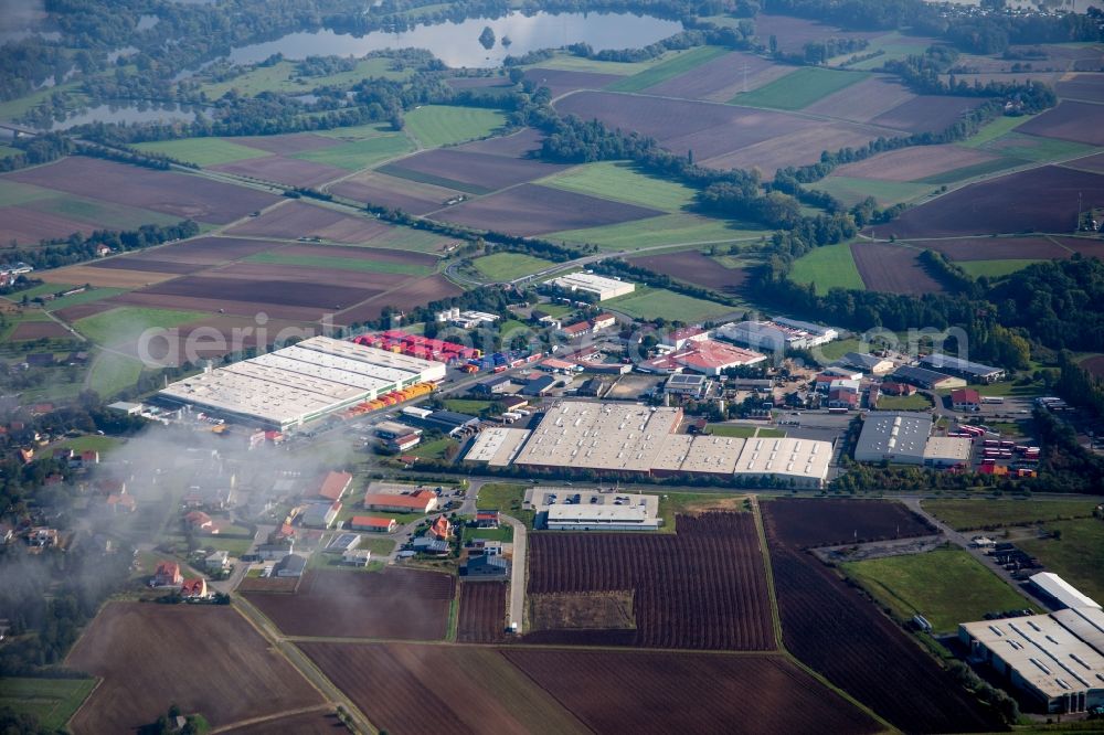 Knetzgau from above - Industrial estate and company settlement Gewerbegebiet An of Siechkapelle in Knetzgau in the state Bavaria, Germany