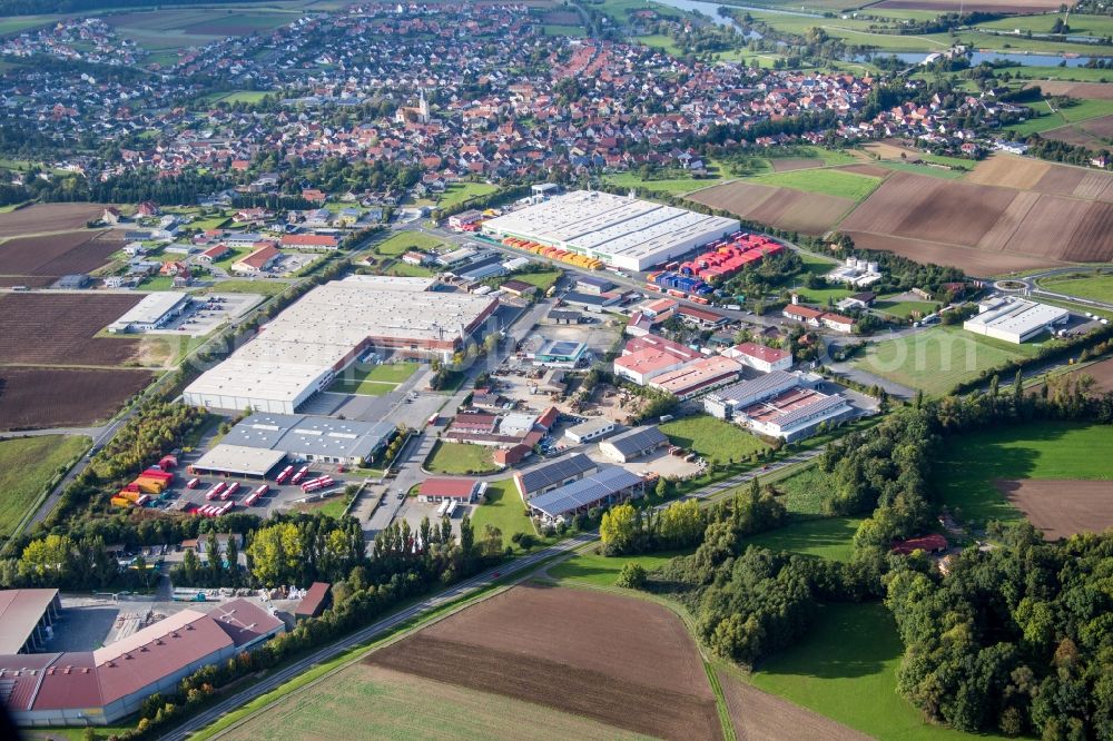 Knetzgau from the bird's eye view: Industrial estate and company settlement Gewerbegebiet An of Siechkapelle in Knetzgau in the state Bavaria, Germany