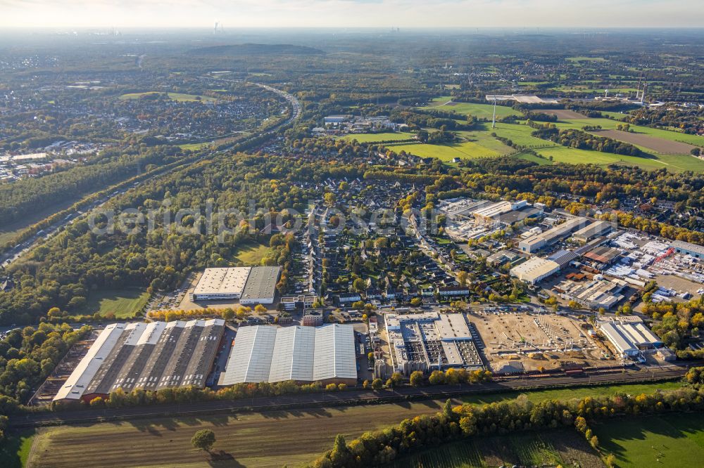 Aerial image Gladbeck - Industrial estate and company settlement of Gewerbepark Ellinghorst on street Beisenstrasse in the district Gelsenkirchen-Nord in Gladbeck at Ruhrgebiet in the state North Rhine-Westphalia, Germany