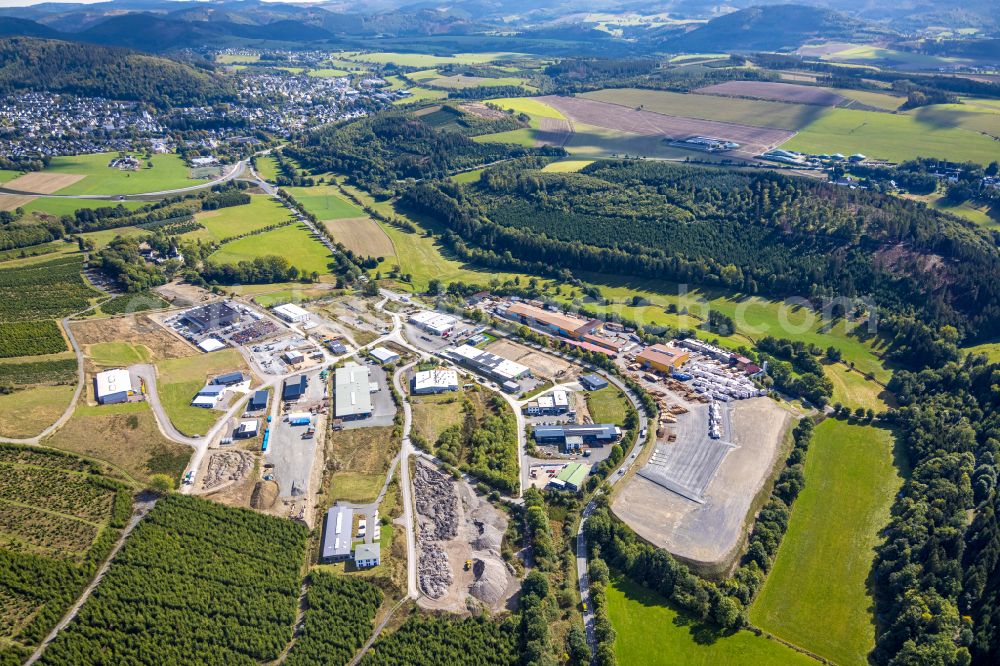 Altenhof from the bird's eye view: Industrial estate and company settlement Gewerbepark Hochsauerland overlooking the Dickel-Holz GmbH & Co KG in Altenhof at Sauerland in the state North Rhine-Westphalia, Germany