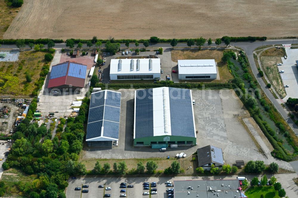 Neuruppin from above - Industrial estate and company settlement Gewerbepark Sued in Neuruppin in the state Brandenburg, Germany