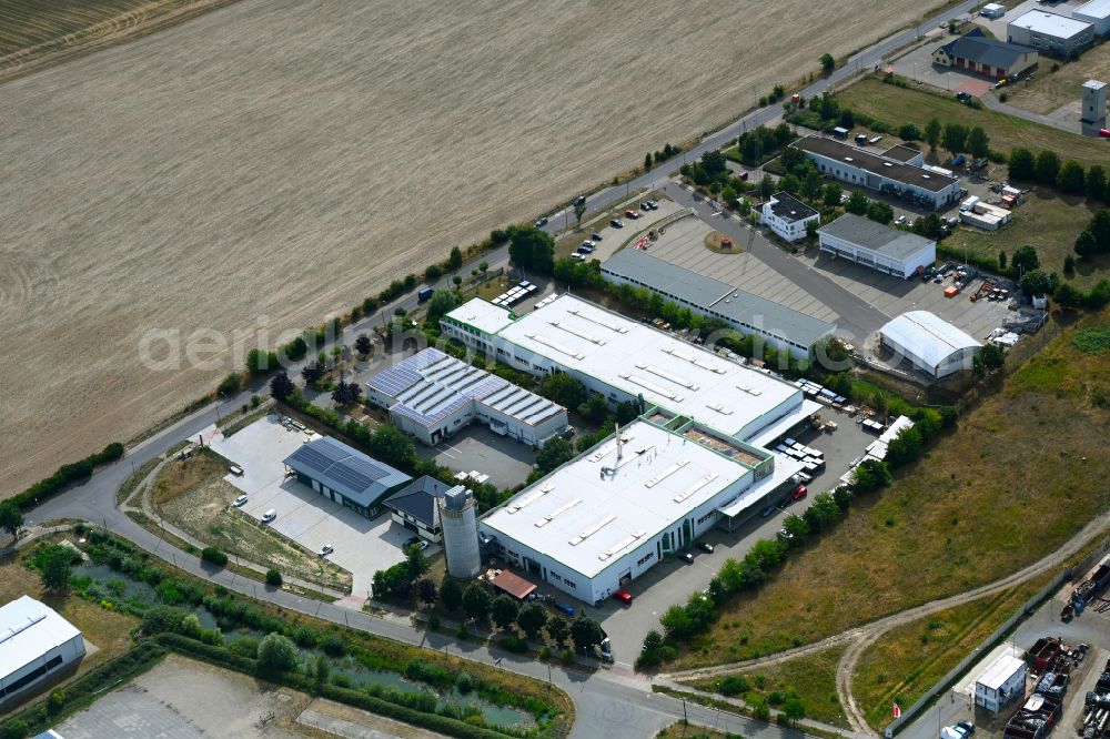 Neuruppin from the bird's eye view: Industrial estate and company settlement Gewerbepark Sued in Neuruppin in the state Brandenburg, Germany