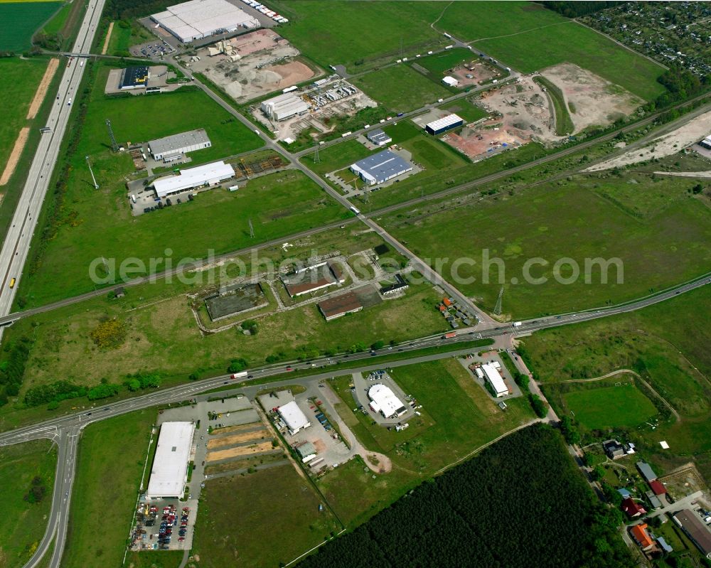 Coswig (Anhalt) from above - Industrial estate and company settlement on Gewerbestrasse in the district Serno in Coswig (Anhalt) in the state Saxony-Anhalt, Germany