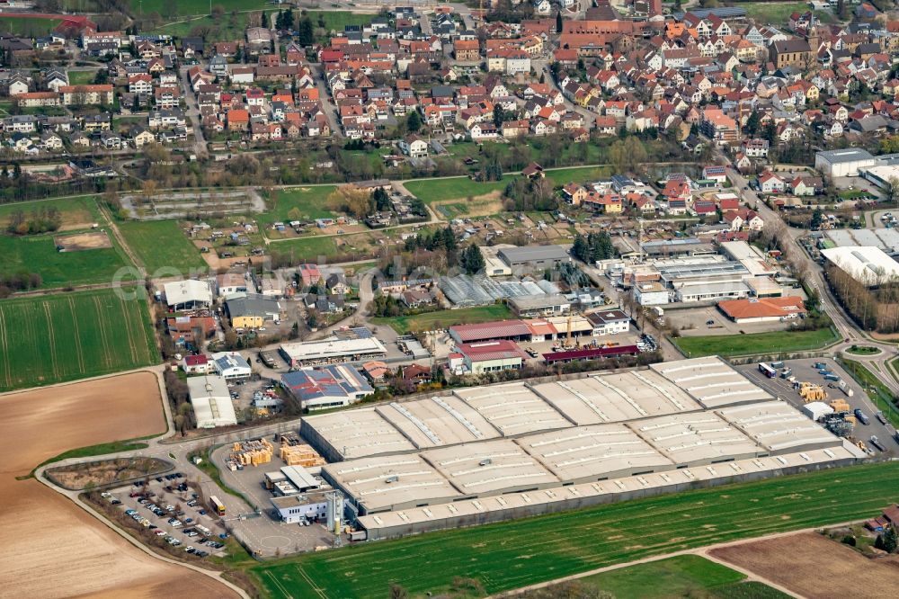 Güglingen from the bird's eye view: Industrial estate and company settlement in Gueglingen in the state Baden-Wuerttemberg, Germany