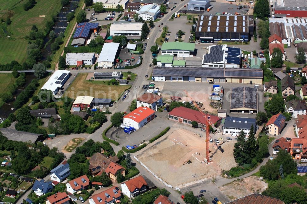 Schopfheim from the bird's eye view: Construction site of the Pharma Comany Develco in the industrial area Grienmatt in Schopfheim in the state Baden-Wuerttemberg