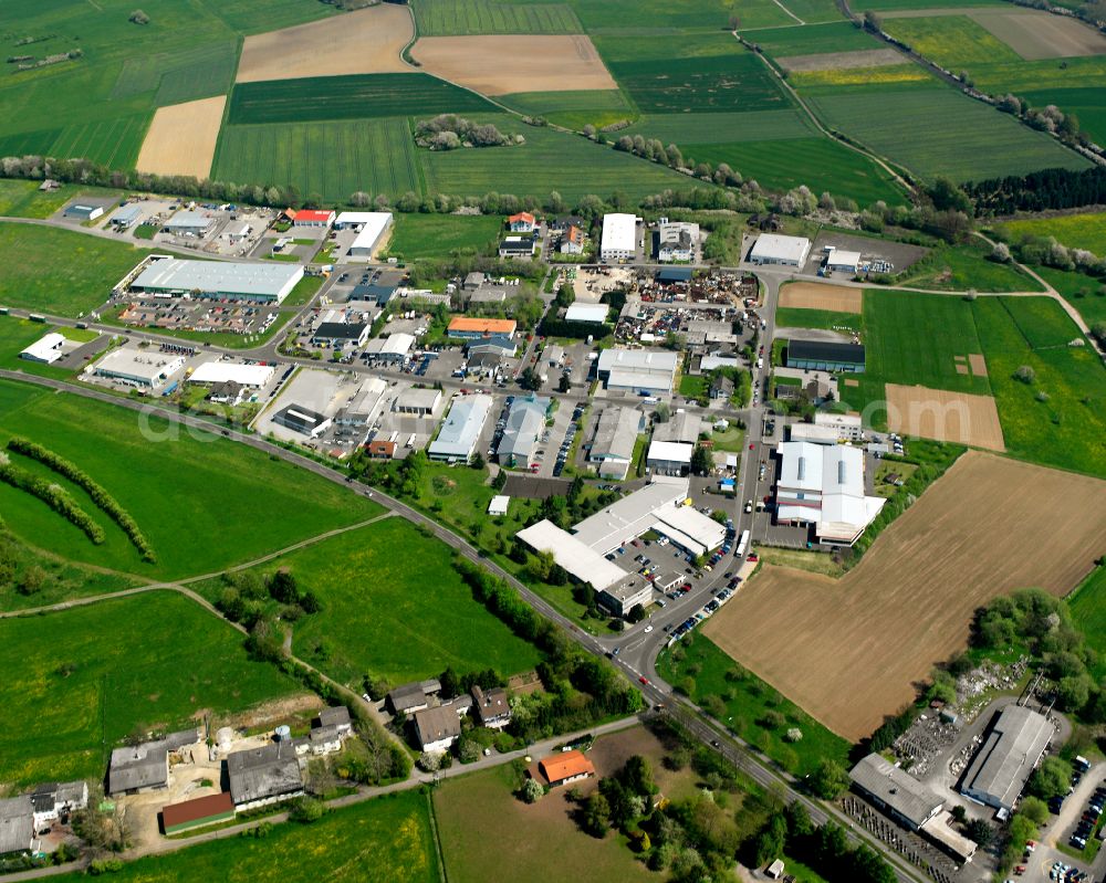 Grünberg from above - Industrial estate and company settlement in Gruenberg in the state Hesse, Germany