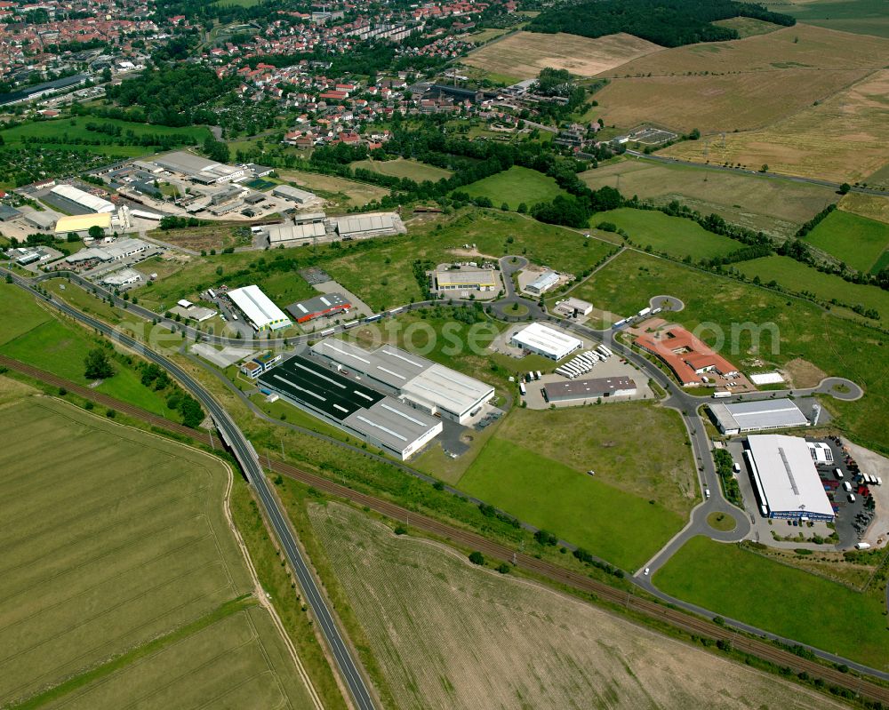 Großenhain from above - Industrial estate and company settlement in Großenhain in the state Saxony, Germany