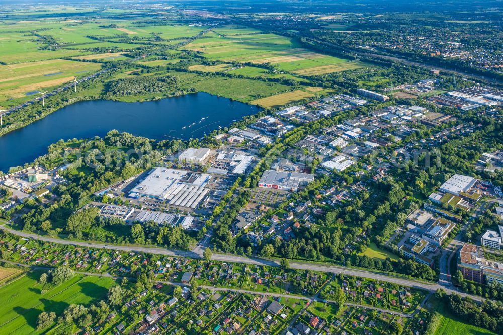 Aerial image Hamburg - Industrial estate and company settlement Grossmoorbogengraben in Harburg in Hamburg