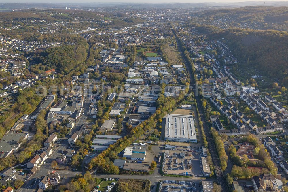 Aerial photograph Hagen - Industrial estate and company settlement on street Neue Strasse - Enneper Strasse in the district Westerbauer in Hagen at Ruhrgebiet in the state North Rhine-Westphalia, Germany