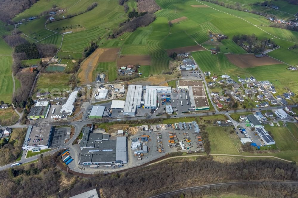 Kreuztal from above - Industrial estate and company settlement on Hagener Strasse in the district Krombach in Kreuztal on Siegerland in the state North Rhine-Westphalia, Germany