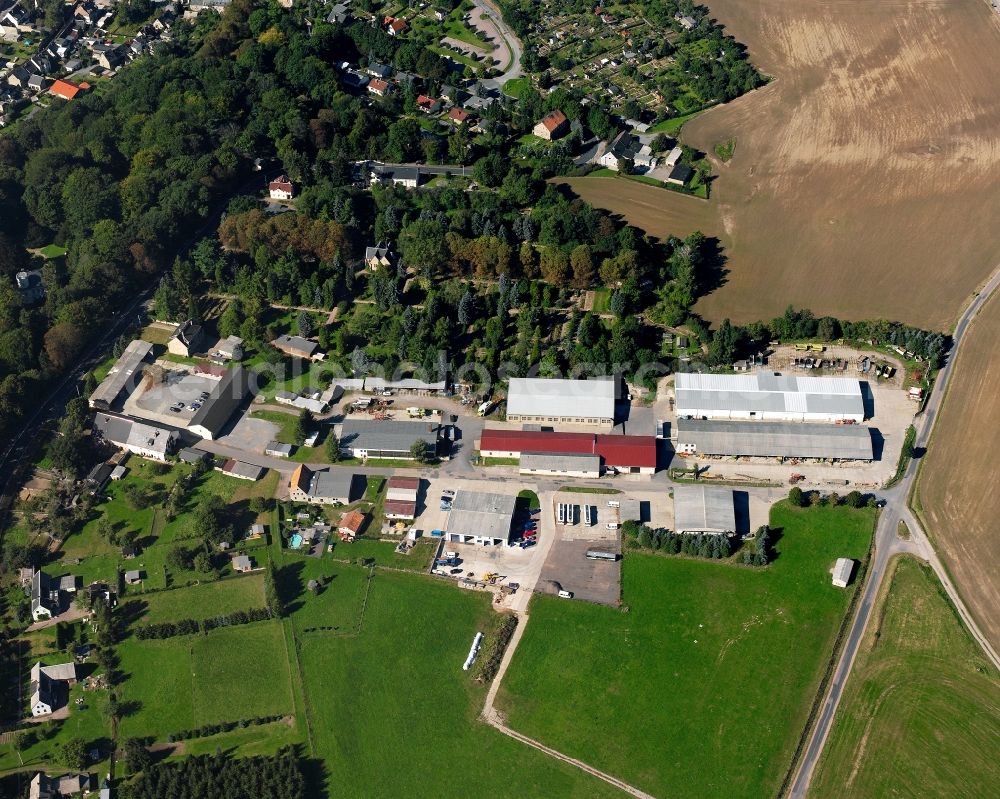 Aerial image Hainichen - Industrial estate and company settlement in Hainichen in the state Saxony, Germany