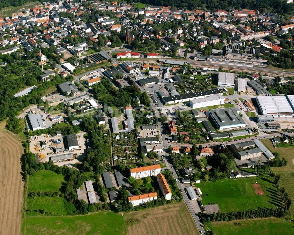 Hainichen from the bird's eye view: Industrial estate and company settlement in Hainichen in the state Saxony, Germany