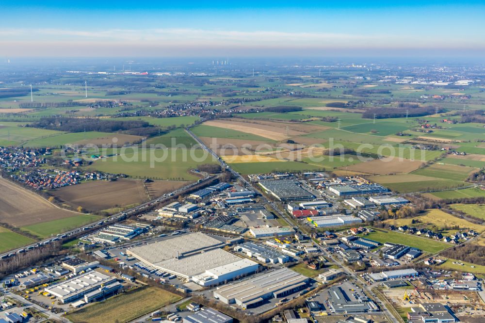 Aerial image Werl - Industrial estate and company settlement along the Hammer Strasse in Werl at Ruhrgebiet in the state North Rhine-Westphalia, Germany