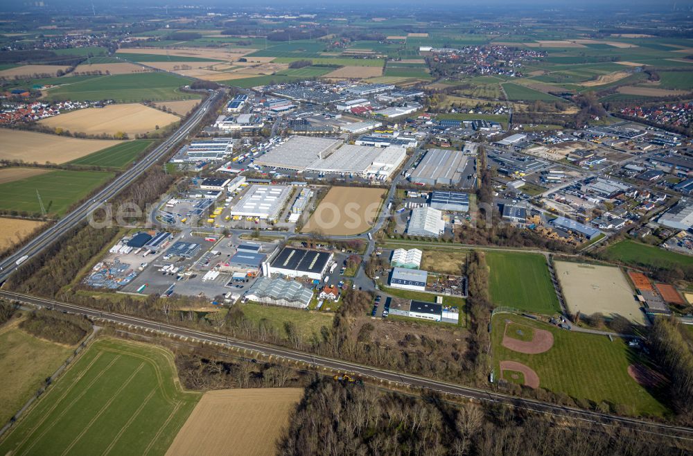 Werl from above - Industrial estate and company settlement along the Hammer Strasse in Werl in the state North Rhine-Westphalia, Germany