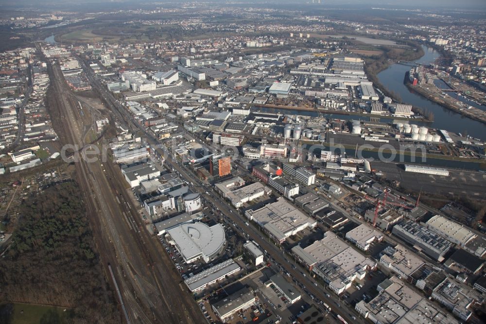 Aerial image Frankfurt am Main - Commercial area on Hanauer Landstrasse in Frankfurt am Main in Hesse