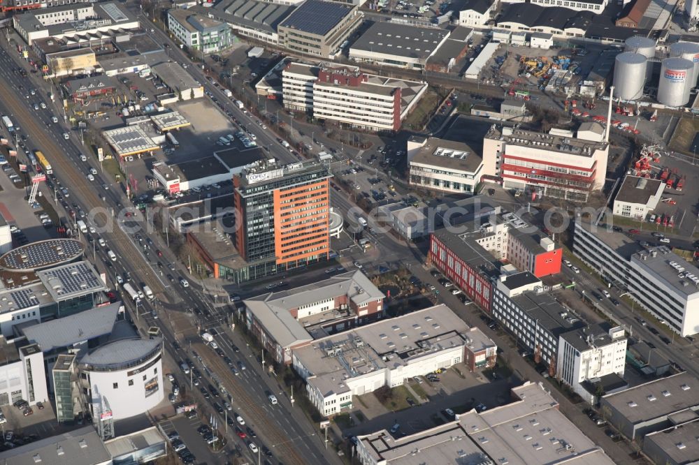 Aerial photograph Frankfurt am Main - Commercial area on Hanauer Landstrasse in Frankfurt am Main in Hesse