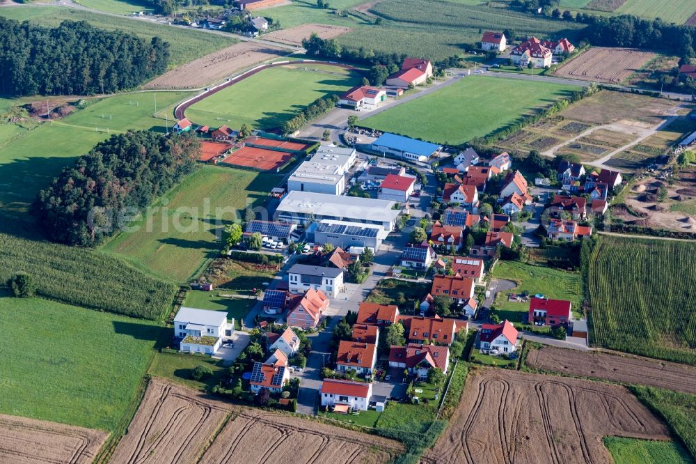 Langensendelbach from above - Industrial estate and company settlement Handwerkerring in Langensendelbach in the state Bavaria, Germany