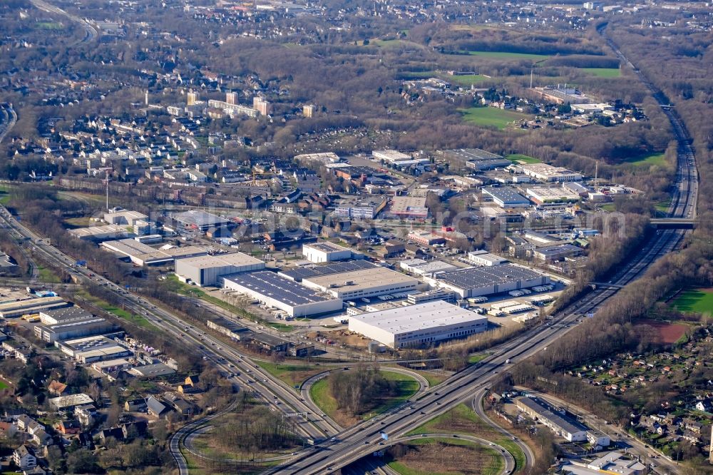 Bochum from the bird's eye view: Industrial area and company settlement in the industrial area Harpener Feld Ost in the district Harpen in Bochum in the Ruhr area in the state North Rhine-Westphalia, Germany