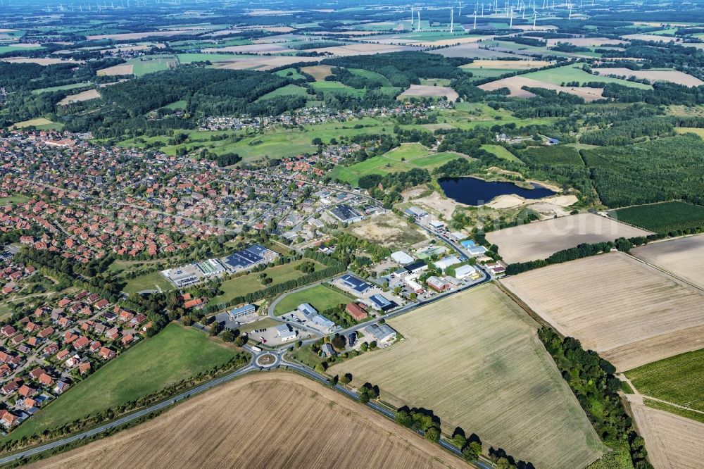 Harsefeld from above - Industrial park and company settlement in Harsefeld in the state Lower Saxony, Germany