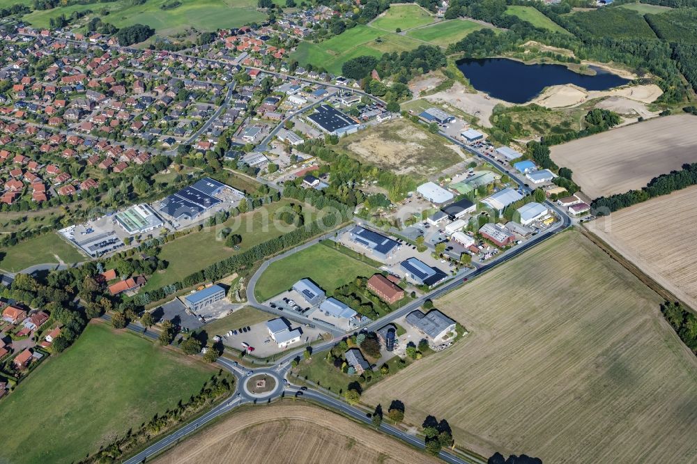 Harsefeld from the bird's eye view: Industrial park and company settlement in Harsefeld in the state Lower Saxony, Germany