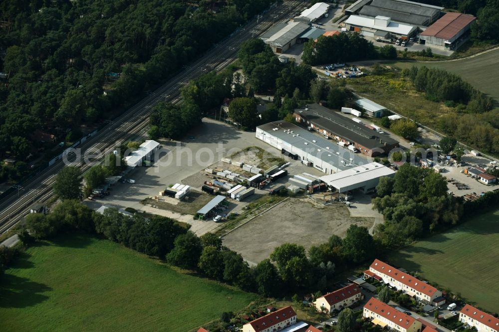 Rangsdorf from the bird's eye view: Industrial estate and company settlement der HatiCon Germany GmbH at the Lade Strasse in Rangsdorf in the state Brandenburg