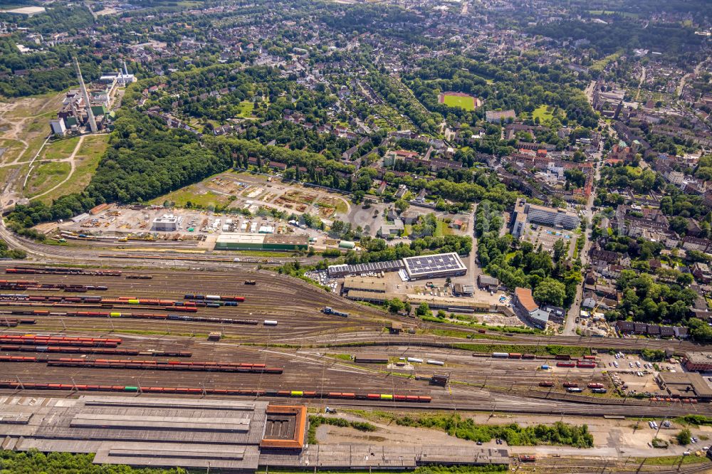 Aerial image Herne - Industrial estate and company settlement at the Central Station on street Heitkampsfeld in Herne at Ruhrgebiet in the state North Rhine-Westphalia, Germany