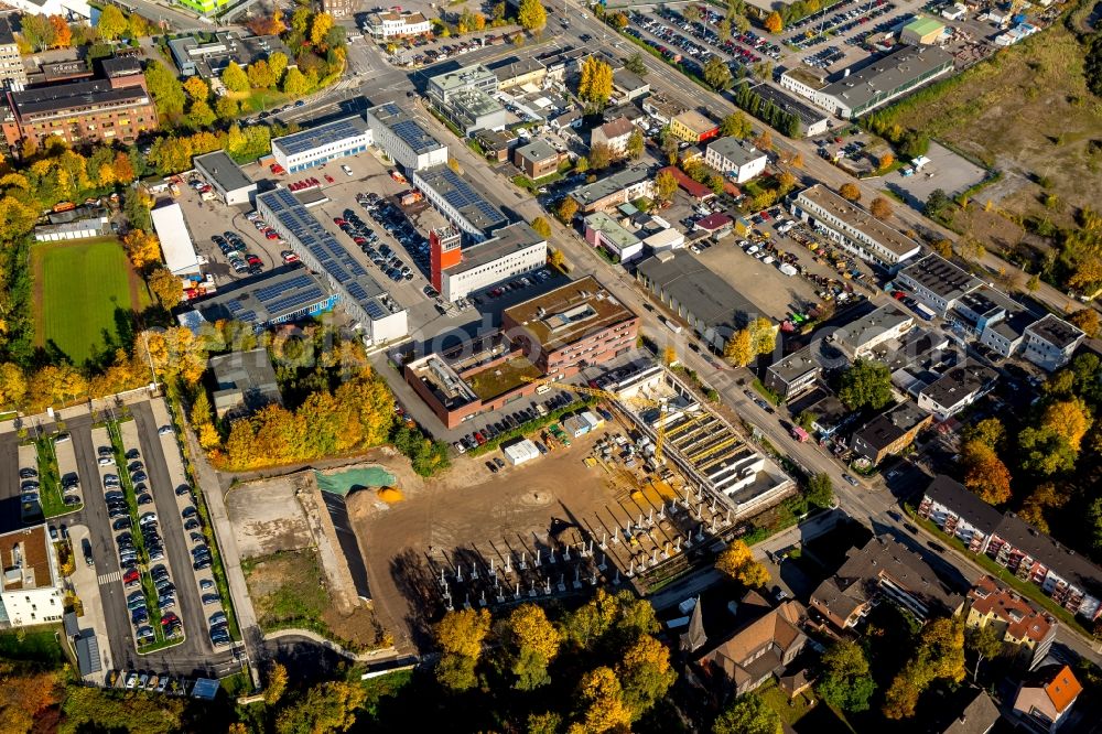 Essen from the bird's eye view: Industrial estate and main fire station in Essen in the state of North Rhine-Westphalia