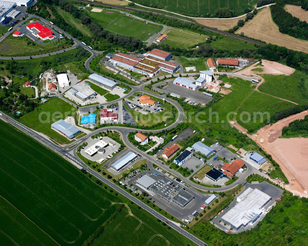 Heilbad Heiligenstadt from above - Industrial estate and company settlement on street Philipp-Reis-Strasse in Heilbad Heiligenstadt in the state Thuringia, Germany