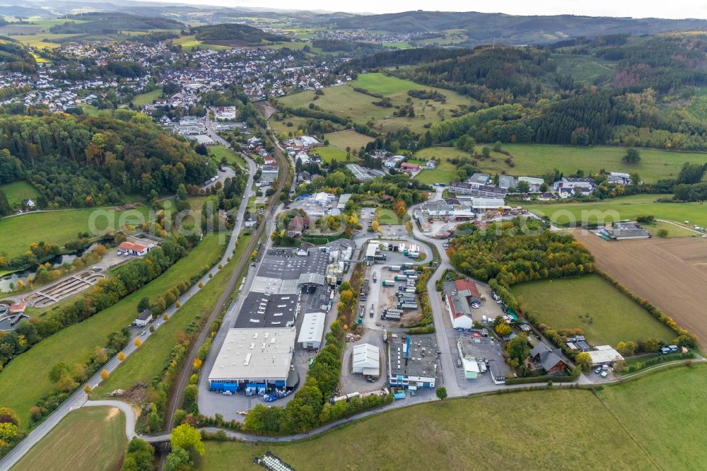 Aerial image Helle - Industrial estate and company settlement in Helle in the state North Rhine-Westphalia, Germany