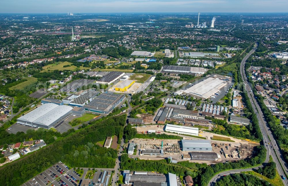 Bochum from above - Commercial area and business establishment HER-BO 43 between the Herner road and Rensing road in Bochum in North Rhine-Westphalia