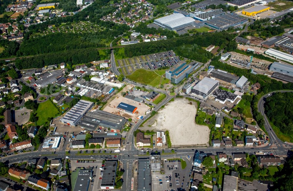 Bochum from the bird's eye view: Commercial area and business establishment HER-BO 43 between the Herner road and Rensing road in Bochum in North Rhine-Westphalia