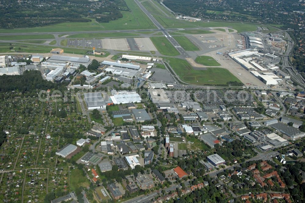 Hamburg from above - Industrial estate and company settlement Hesselstuecken - Obenhauptstrasse - Alsterkrugchaussee in the district Gross Borstel in Hamburg, Germany