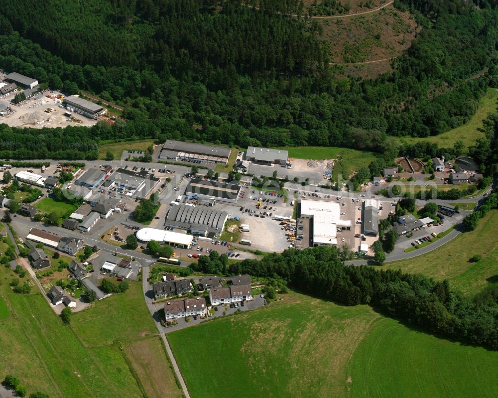 Bad Berleburg from above - Industrial estate and company settlement Am Hilgenacker in Bad Berleburg at Siegerland in the state North Rhine-Westphalia, Germany