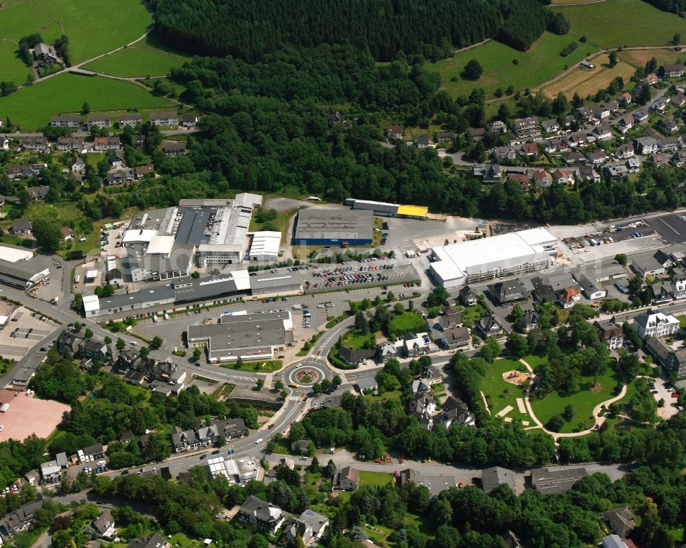 Aerial image Bad Berleburg - Industrial estate and company settlement Am Hilgenacker in Bad Berleburg at Siegerland in the state North Rhine-Westphalia, Germany