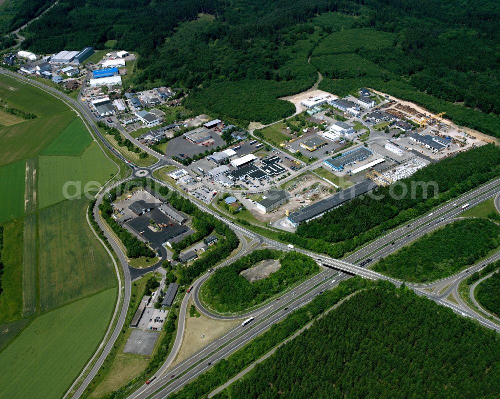 Aerial image Hirtenau - Industrial estate and company settlement in Hirtenau in the state Rhineland-Palatinate, Germany