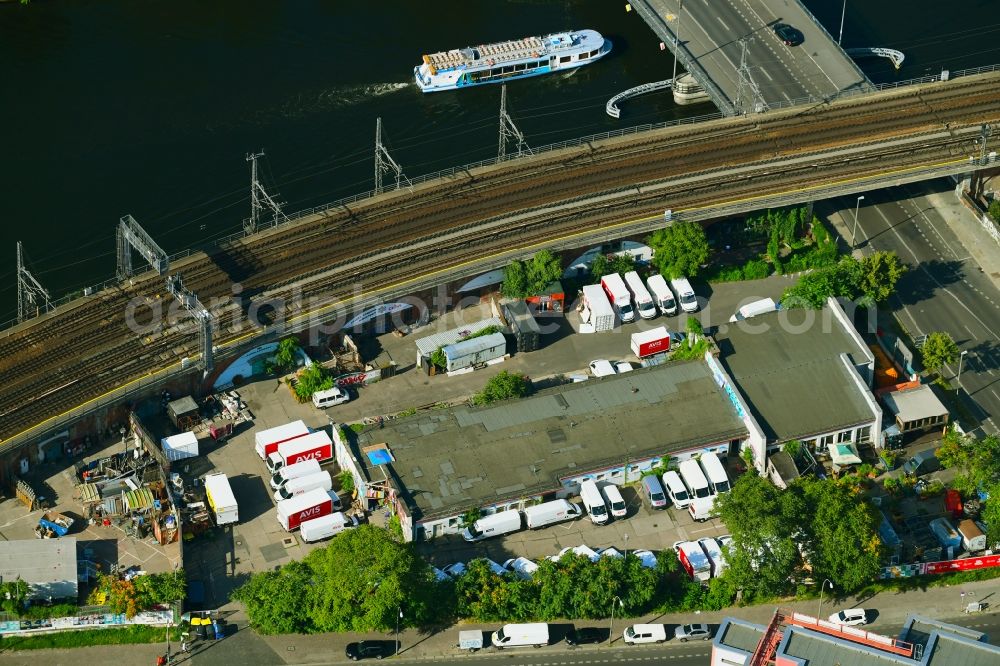 Berlin from above - Industrial estate and company settlement on Holzmarktstrasse in the district Friedrichshain in Berlin, Germany