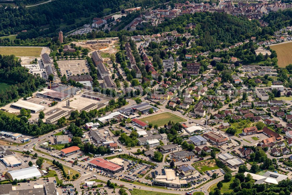 Horb am Neckar from the bird's eye view: Industrial estate and company settlement on street Hahnerstrasse in Horb am Neckar in the state Baden-Wuerttemberg, Germany