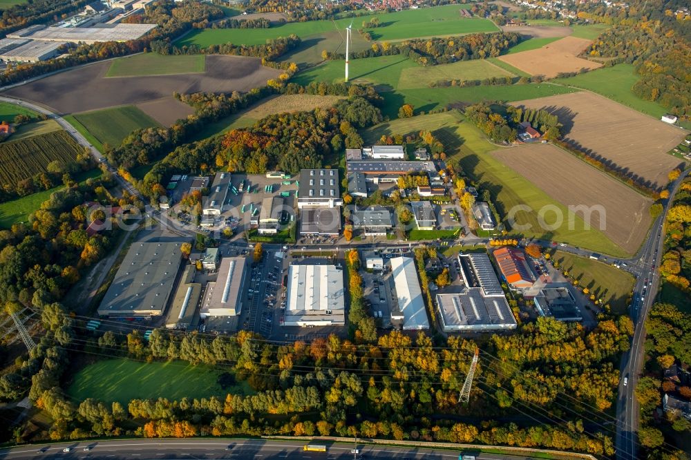 Gladbeck from above - Industrial estate and company settlement on Hornstrasse in Ellinghorst in the state of North Rhine-Westphalia. The area is located adjacent to federal motorway A2