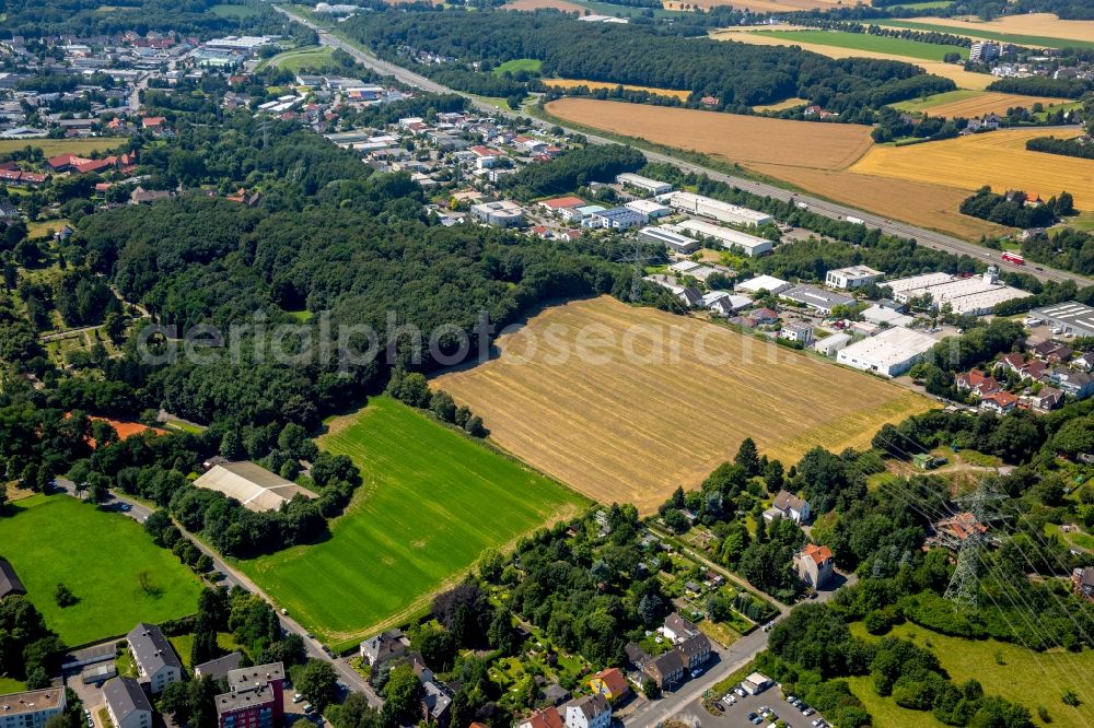 Aerial image Witten - Industrial estate and company settlement on Wullener Feld along federal motorway A44 in the Wullen part of Witten in the state of North Rhine-Westphalia